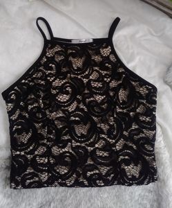 Women Lace Crop Black Tops Medium